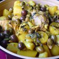 Tajine de poulet, pommes de terre, olives & citrons confits