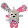 Doudou lapin marron rose bleu