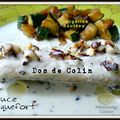 Dos de colin sauce roquefort et courgettes sautées