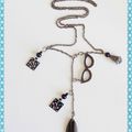 Original Collier !! GLASSES !! gun metal chain. pendentif, Glasses noir T: long 47 cm BELICIOUS DELICIOUS CREATION