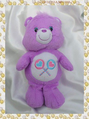 Doudou Peluche Ours Bisounours Violet Et Blanc Coeurs Care Baer Hasbro