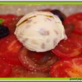 CREME GLACEE A L'HUILE D'OLIVE ET CARPACCIO DE TOMATES