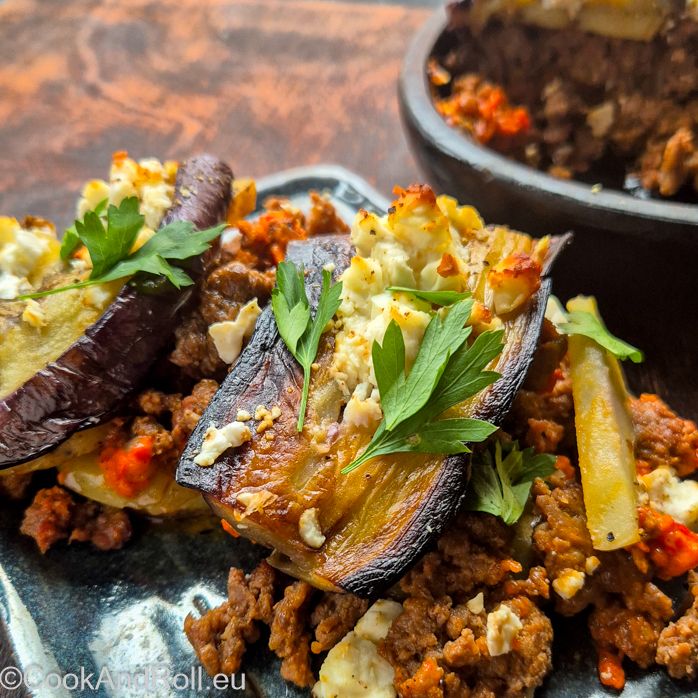 Gratin d'aubergines à l'ajvar et feta