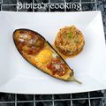 Aubergines farcies, œuf au nid et céréales gourmandes