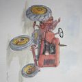 Aquarelle "Le tracteur rouge"...