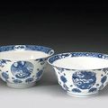 Two similar blue and white deep bowls - Kangxi Period, One with Kangxi Mark