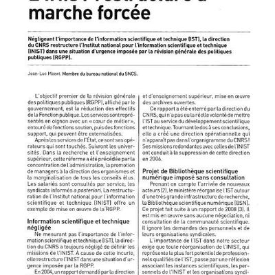 Article de Jean-luc Mazet, membre du Bureau National (BN) du SNCS