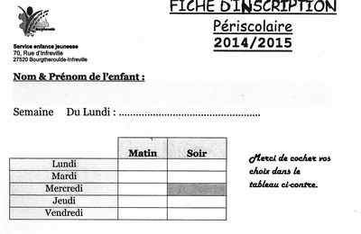 Fiche d'inscription périscolaire