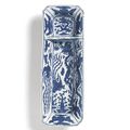 A rare blue and white 'dragon and phoenix' brush tray, Mark and period of Wanli (1573-1619)