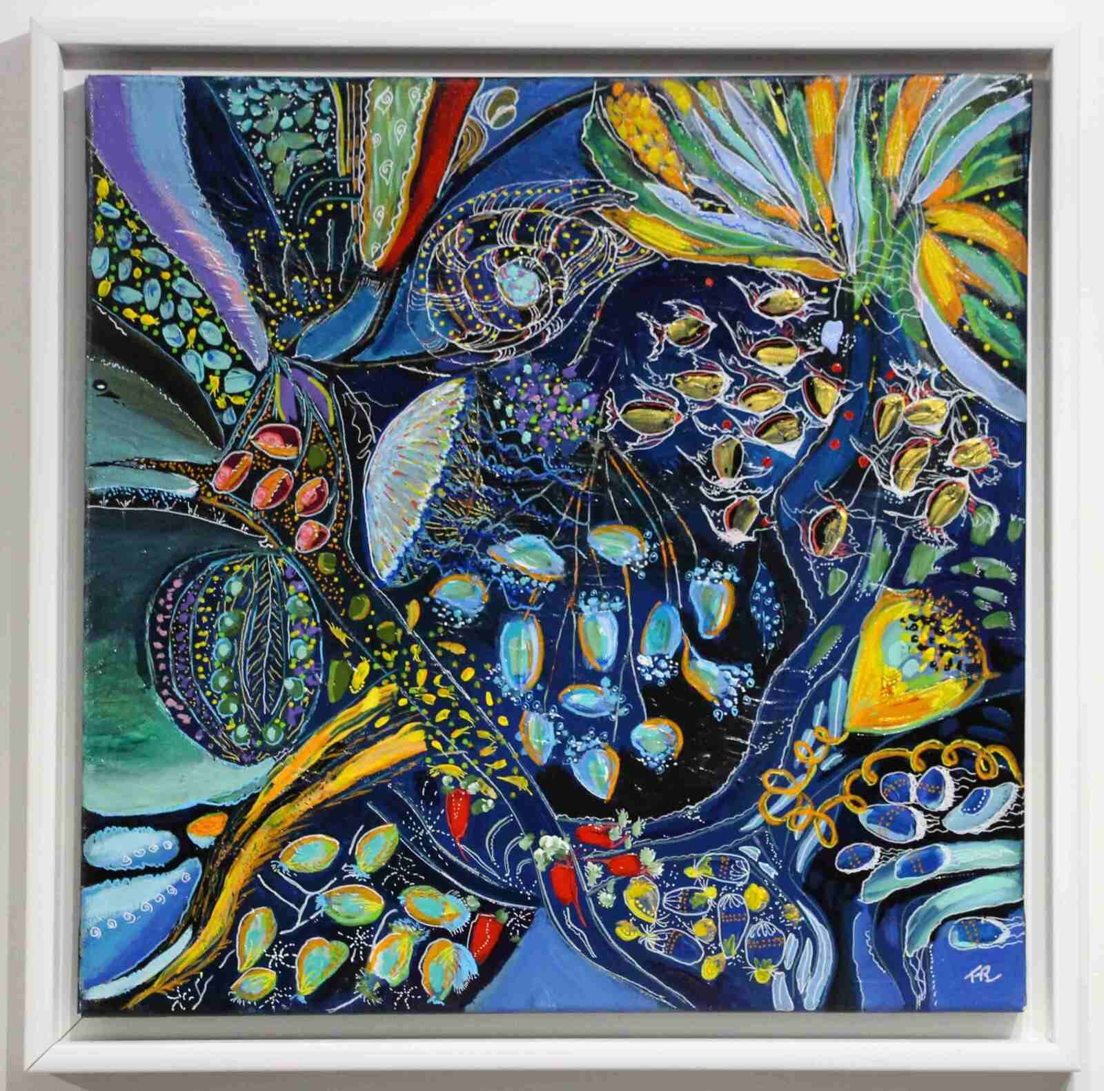 Soupe marine (à 2 mains) -acryl  2020- NDcadre blanc- 40X40cm- (n° 144),