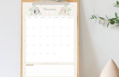 Calendriers mensuels : novembre 2018 (gratuit- à imprimer)