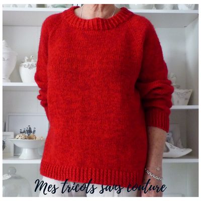 PULL TOPDOWN RAGLAN ROUGE EN LAINE ET MOHAIR
