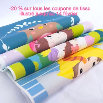 - 20 % sur tous les coupons de tissu illustré Petite Pomme et Mini Chouette