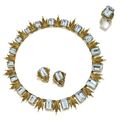 18 karat gold and aquamarine necklace and earclips, Buccellati 