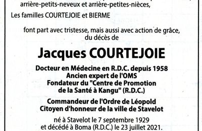 Décès du Dr Jacques Courtejoie et Messe d'action de grâce