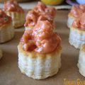 Mini bouchées aux crevettes/Minis tartelettes chèvre-chutney de figue-thym