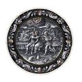 A Limoges grisaille enamel and parcel gilt plate depicting 'Avril' by Jean de Court, called Master I.C (Active 1555-1585)
