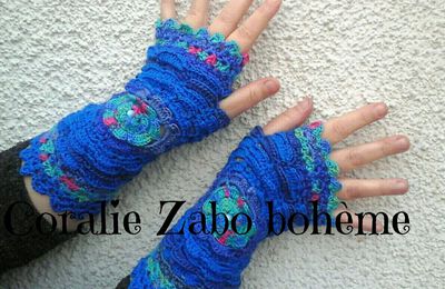 Mitaines femme faite main en laine bleu et multicolore * SHOP BOUTIQUE CORALIEZABO ETSY / CORALIE-ZABO-BOHEME UNGRANDMARCHÉ 