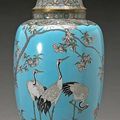 A massive cloisonné enamel covered urn - Meiji Period