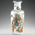 Vase rouleau en porcelaine de la Famille Verte, Dynastie Qing, Époque Kangxi (1662-1722)