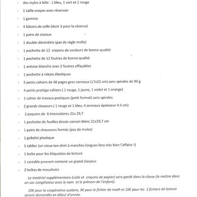 Liste rentrée scolaire 2014