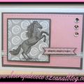 Carte "Joyeux anniversaire" - cheval (gris/rose)