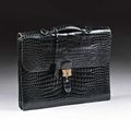  Hermès. Sac à dépêches en crocodile noir
