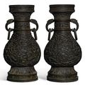 A fine pair of Imperial bronze altar vases, Qing dynasty, Qianlong period (1736-1795)