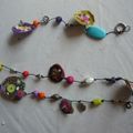 Collier et bracelet en corolles de tissus multicolores