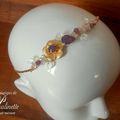 Headband mariage fleur dorée et cabochon en cristal sur chaine