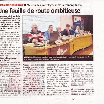 Article paru dans l'Yonne Républicaine relatant l'assemblée générale de la MJF