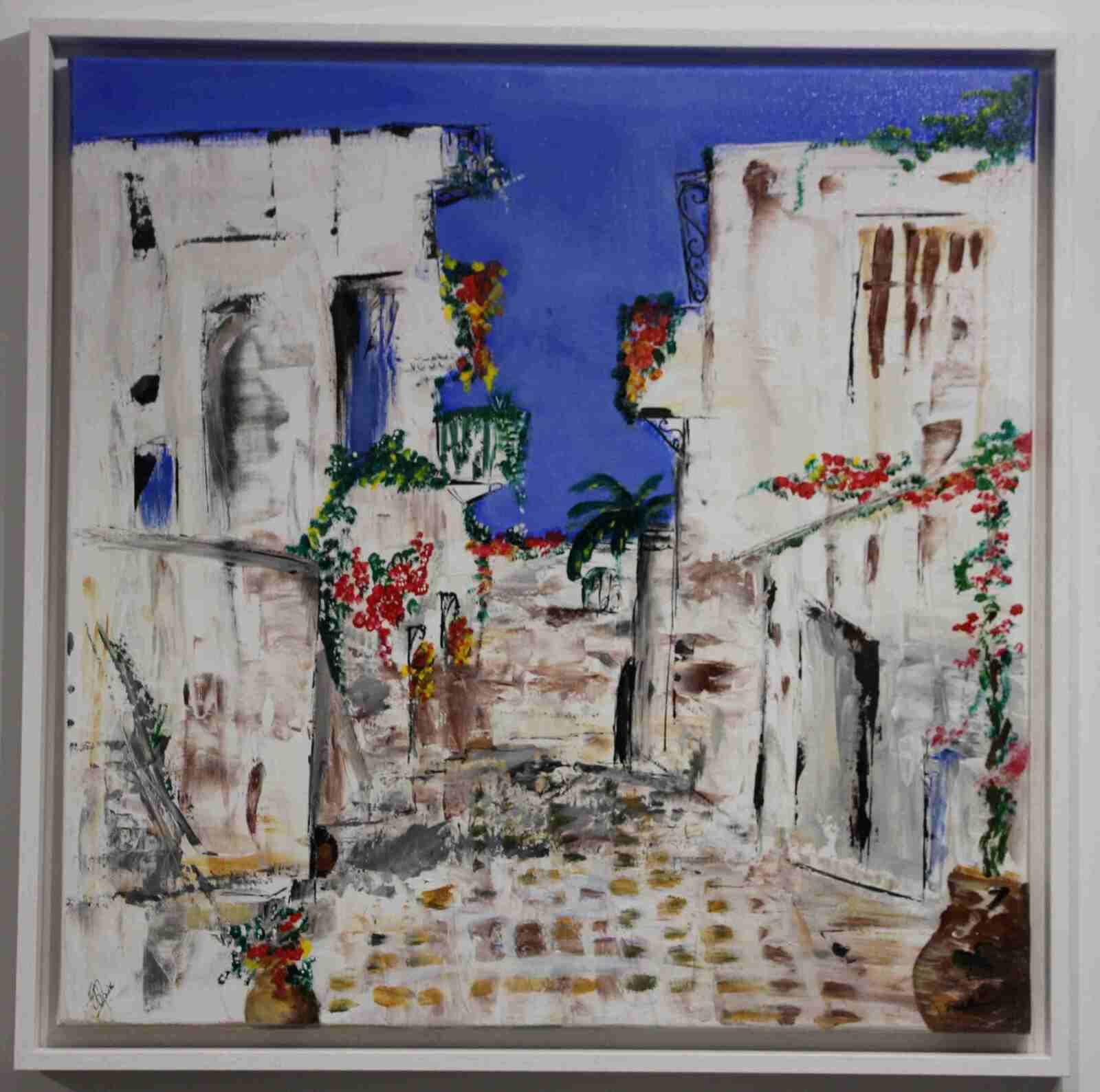 A l'heure de la sieste- acryl2016- cadre blanc - 50X50cm- (n°75)-