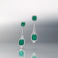 A fine pair of emerald and diamond earpendants