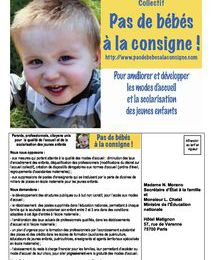 La carte pétition de "Pas de bébés à la consigne" désormais en ligne