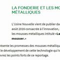 L'Usine nouvelle fait un reportage sur les mousses métalliques