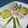 Flan d’asperges, Sauce aux langoustines