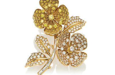 A diamond and coloured diamond 'églantine' brooch, by Boucheron