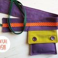 Ceinture originale avec poche boutonnée - violet vert et orange à pois création Crapule Factory