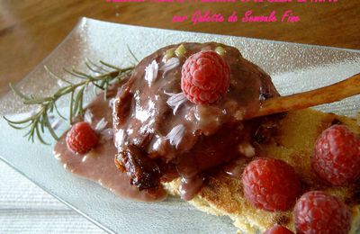 Jambette aux Framboises et Romarin, sa Sauce au Herve , sur Galette de Semoule Fine