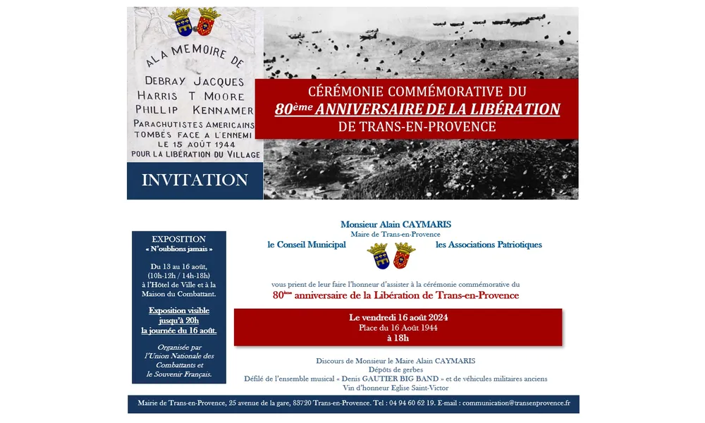 Cérémonie commémorative du 80ème anniversaire de la libération  de Trans en Provence