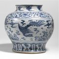 A large blue and white 'phoenix' jar. Ming dynasty, circa 1500