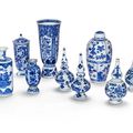 A group of nine blue and white vases, Qing Dynasty, 18th century