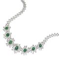 Pair of Platinum, Emerald and Diamond Earclips & White Gold, Emerald and Diamond Necklace