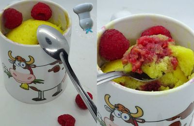 Mug cake  aux framboises et chocolat blanc