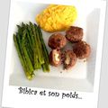 Boulettes de bœuf au cœur de Morbier et asperges à l’huile d’olive