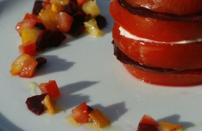 Millefeuille Tomates Betterave Mozarella