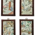 A set of four erotic enameled porcelain plaques, Qing dynasty, 19th century