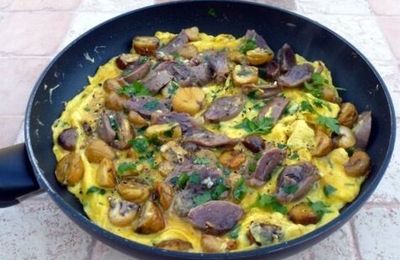 Omelette aux gésiers de canard et aux châtaignes