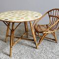 Petite table en rotin vintage années 60 "pimpée" Orla Kiely