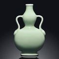 A celadon-glazed double gourd vase, Daoguang six-character seal mark in underglaze blue and of the period (1821-1850)